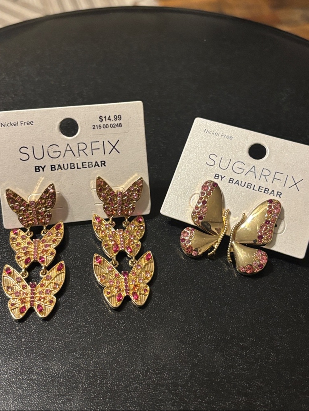 Sugarfix by BaubleBar 2 Pair of‎ Gold Butterfly Earrings with Pink Rhinestones